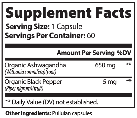 Wellovine® Ashwagandha with Black Pepper – Organic Stress Support & Calm | 60 Vegan Capsules