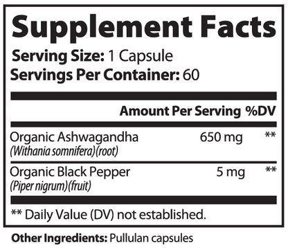 Wellovine® Ashwagandha with Black Pepper – Organic Stress Support & Calm | 60 Vegan Capsules