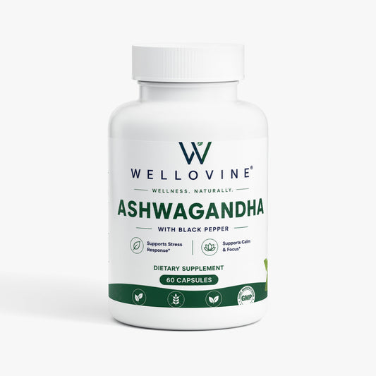 Wellovine® Ashwagandha with Black Pepper – Organic Stress Support & Calm | 60 Vegan Capsules