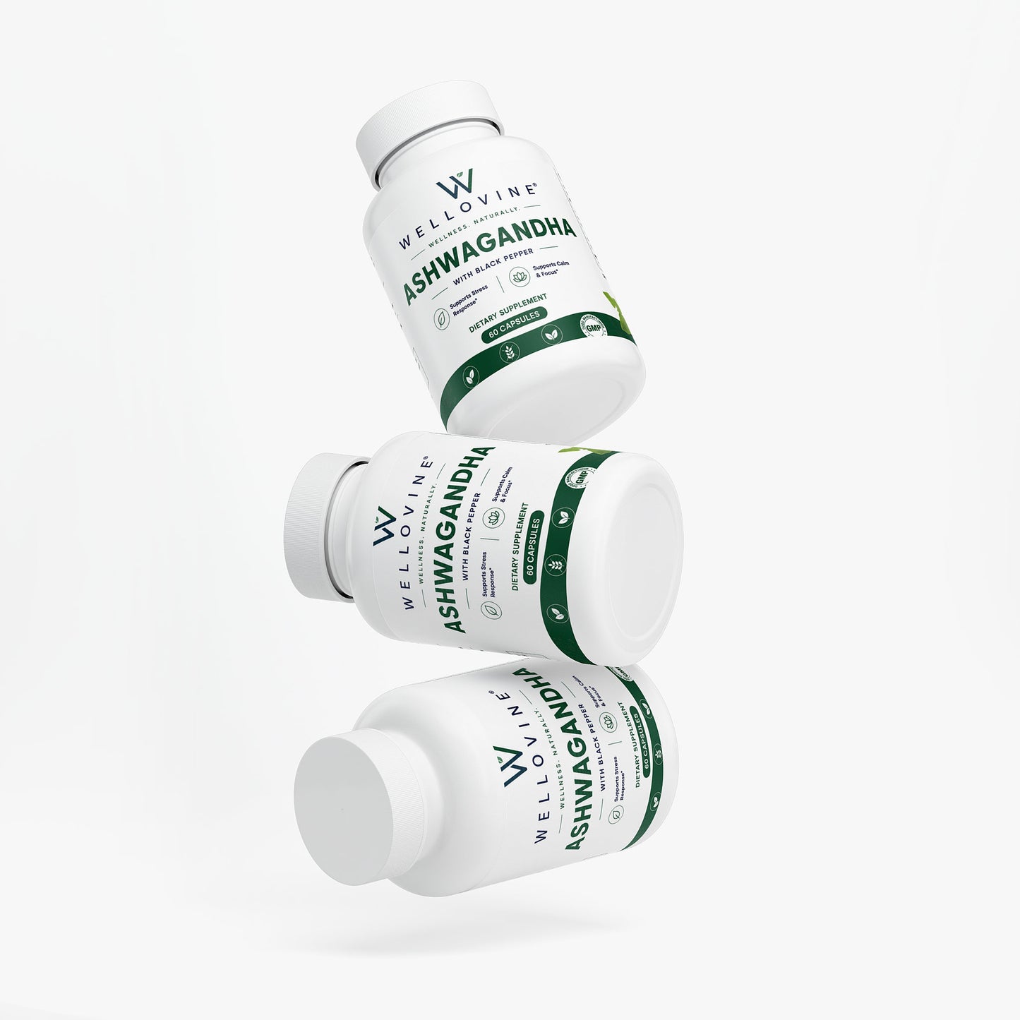 Wellovine® Ashwagandha with Black Pepper – Organic Stress Support & Calm | 60 Vegan Capsules